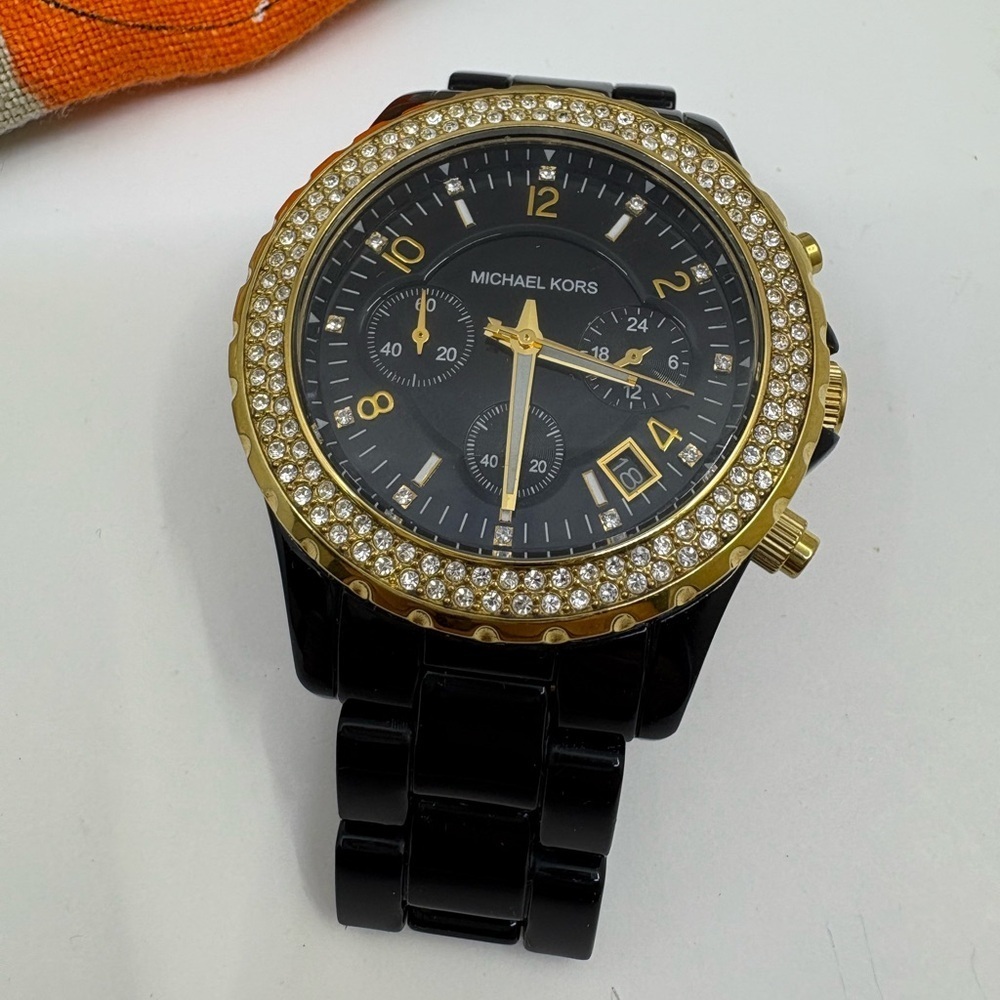 Authentic‎ Michael Kors Chronograph Quartz Crystal Black Dial Ladies Watch - Picture 4 of 14